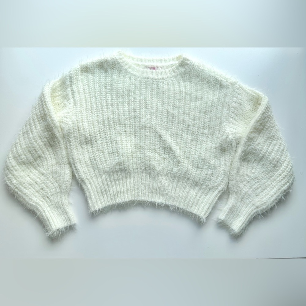GB Girls Fuzzy Cream Crew Neck Sweater